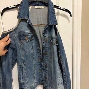 Women's Blue Denim Jacket with Studded Sleeve